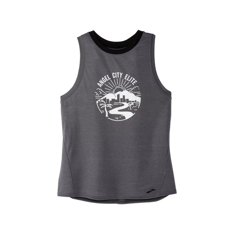 Brooks Houston22 Distance Graphic - Womens Running Tank Top - Shadow Grey/Angel City Elite (23641UGS